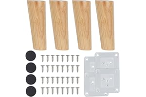 FINDIR 4 Stück Tischbeine Holz Rund Möbelfüße Holz Schräg 15cm Schrankfüße Holz mit Montageplatten und Schrauben Möbelbeine für Sofa Bett Schränke Tische und Stühle
