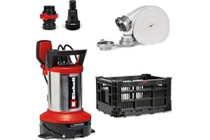 Einhell Kit de drainage GE-DP 7535 N LL ECO (750 W, Ø de particules jusqu’à 35 mm, débit de refoulement max. 18 500 l/h, avec flexible à gaine tissée de 10 m, adaptateur universel, caisson plastique)