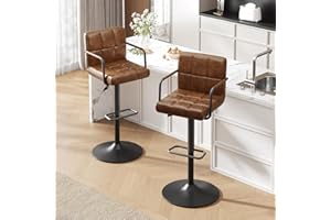 Ckaff Tabouret de Bar Lot de 2, Tabouret de Cuisine Pivotants 360°,Chaise de Bar Réglable en Hauteur avec Similicuir avec et Repose-Pieds, Dossier, Accoudoirs pour Cuisine, Comptoir, Bar, Marron jaune