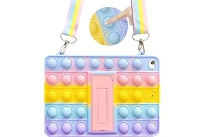 ESSTORE Funda para iPad de 10.2 pulgadas 2021 2020 2019 (9ª/8ª/7ª generación), funda de juguete sensorial de burbujas para aliviar el estrés y la ansiedad con soporte, arco iris