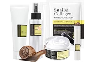 MEITREND Snail Mucin zestaw do pielęgnacji twarzy, zestaw do pielęgnacji skóry z Snail mucin Power Essence, krem ze śluzem ślimaka, mocny toner, kredka do oczu ze ślimaka i retinolem, maska kolagenowa, zestaw