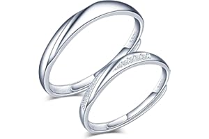 CPSLOVE Anillo de plata 925 para pareja, anillos de boda de onda, Incrustaciones Circón, tamaño ajustable, Anillo de compromiso