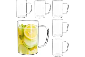Giftgarden Tazas de Cafe de Vidrio con Asa, 500ml, Juego de 6, Vasos Transparentes para Bebida Fria y Caliente, como Leche, Te, Cerveza y Agua