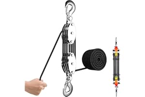 JELLYBIBO Flaschenzug Arbeitssparender, 2000 kg Max. 8:1 Hubkraft, Schwerlast Flaschenzug mit 20m Nylon Seil und Haken, 270° Drehbar Arbeitssparender Flaschenzug für Jagd, Garagen, Lagerhallen, Schwarz