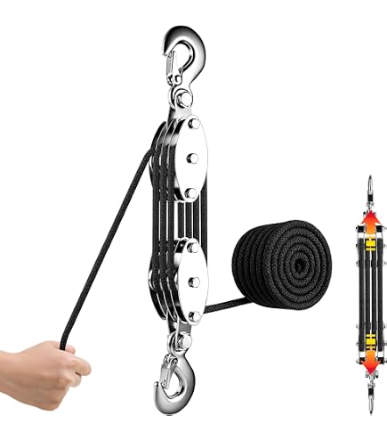Paranco A Fune 4400 Lb – Sistema Puleggia 8:1 Con Carico 2200 Lb, 65 Ft Per Sollevamento Pesante
