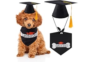 GLAITC Cappello di Laurea per Cani da Compagnia e Bandana di Laurea per Cani di Classe 2023,Cappelli di Laurea per Cani con Nappa Gialla Cani da Compagnia Lavabili Articoli per Cani di Taglia Piccola e Media