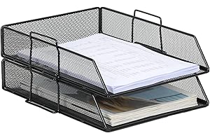 EasyPAG Taca na Czasopisma A4 2 Przedziały Metal Siatka,Organizer na Biurko,Półka na Listy,Stojak na Dokumenty do Domu & Biura,Czarny