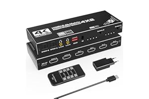Tendak Matrix HDMI 4x2 - Przełącznik 4K 60Hz z Ekstrakcją Audio, Obsługa HDCP 2.2, EDID, HDR, 3D, Pilot