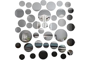 TAIANJI 40PCS Various Round Mirror Sheets for Walls, Flexible Mirror Sheets Acrylic Mirrors Sheet Circle Acrylic Removable Decal Stickers Suitable for Decorative Scenes