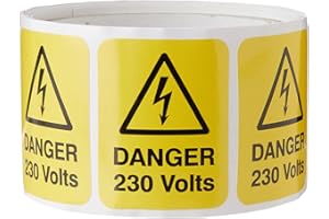 Caledonia Signs 59789 Danger 230 Volts Label, 40 mm x 50 mm (Pack of 100)