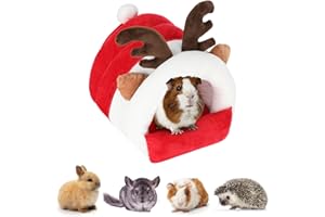 Mfsdai Weihnachten Kleintierbett Meerschweinchen Bett Haustierhaus in Elchform Höhlenbett, Schlafen Bett Zubehör Winterhaus für Meerschweinchen,Hamster,Chinchilla,Igel,Frettchen,Zwergkaninchen