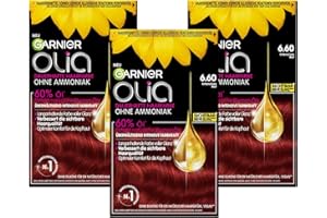 ‎GARNIER Garnier Olia Dauerhafte Haarfarbe ohne Ammoniak, Mit pflegenden und natürlichen Ölen, Vollständige Grauhaarabdeckung, Permanente Coloration, Nr. 6.6 Intensives Rot, 3 x 1 Stück