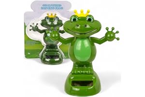 MIJOMA Solarbetriebene Wackelfigur - Bewegliche Figur mit Solarzelle, Kunststoff, 10 cm hoch, Keine Batterien notwendig, Für Fensterbretter, Autos & sonnige Plätze (Froschkönig grün)