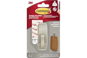 3M Command Gancho Metálico de color Níquel Pulido - 1 Gancho Metálico y 2 Tiras Adhesivas - Colgador de Bolsos, Ropa y otros Accesorios en Pared o Puerta - Sin Agujeros - Soporta hasta 1,3 kg