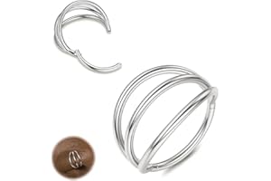 Diamday Triple/Doble Bisagra Anillos Piercing Nariz Aro- 316L de acero quirúrgico Clicker Septum Piercing Joyería Nariz Helix Lip Anillos Cartílago Pendiente Rook Tragus Body Piercing Joyería 18G 16G