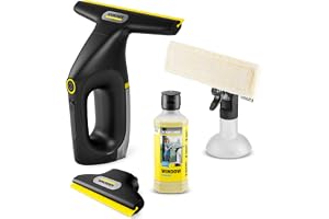 Kärcher batteridriven fönstertvätt WV 2 Universal Precision+ Black, batteritid: 35 min, smutsvattentank: 120 ml, 2 sugmunstycken, sprayflaska med mikrofibertorkduk, 20 ml fönsterrengöringsmedel