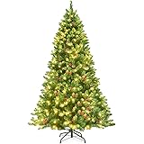 COSTWAY 135/200cm Künstlicher Weihnachtsbaum mit warmweißer LED-Lichterkette, Tannenbaum mit Metallständer, Christbaum PVC Na