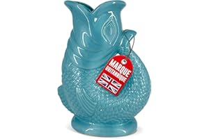 Carafe Glouglou Poisson Bubble Jug, Vase Pichet Surf Bleu Foncé, Très Grand Pichet 1,5 Litre, Pièce Décoration Maison en Céramique pour les Cocktails, l'Eau et le Gin