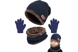 Joligiao Sciarpa Berretto Bambino Guanti Set Caldo Inverno Beanie Set Maglia Ragazze Scaldacollo e Cappelli Ragazzi Calore Sciarpa Fodera Pile Guanti 2-10 Anni