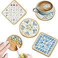 Excefore DIY Mosaic Glass Tiles for Crafts, Set of 4 Mixed Color Mosaic Kits with Wooden Coaster, Mosaic Crafts Materials Package for Coaster Handmade, Home Decor, Gifts