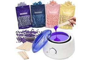 VINMALL Waxing Kits Wax Warmer Full Kit, Wax Heater Kit with Wax Warmer, 4 * 100g Beads and 30 Pcs Spatulas, Painless at Home Wax Warme Hair Removal