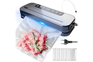 Aicharynic 6-w-1 urządzenie do próżniowego pakowania, profesjonalna zgrzewarka do folii, urządzenie próżniowe 75 kPa do żywności, zgrzewarka do folii z 50 woreczkami próżniowymi i 1 wężem do suchych