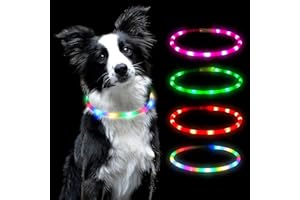 AUAUY Obroża dla Psa z Diodami LED, Ładowana USB, Wodoodporna, Odblaskowa, Świecąca, Migająca Lampka Nocna, Możliwość Docinania