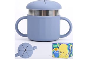 Jumble Dream Stainless Steel Baby Snack Cup for Toddlers Kids – Spill-Proof Silicone Snack Container – BPA-Free Non-Toxic Dishwasher Safe Food-Grade Stainless Steel for Baby Snacks 6m+ to 3+ Years