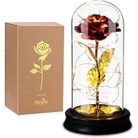 Ewige Rose im Glas, Efanty Die Schöne und das Biest Rose mit LED-Licht in Glaskuppel Künstlich Rose Geschenk für…