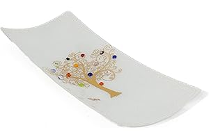 Sospiri Venezia Bandeja de Tocador de Vidrio de Murano con Árbol de la Vida, Decorada con Murrinas y Hoja de Oro, Hecha a Mano, Idea de Regalo, Hecha en Italia (30x13 cm)