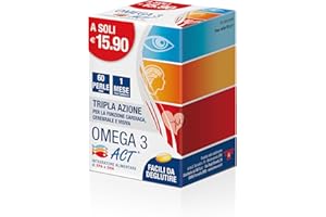 LINEA ACT Omega 3 Act, Integratore Alimentare a base di Olio di Pesce (EPA - DHA), per la Funzione Cardiaca, Cerebrale e Visiva - 1 Confezione da 60 Mini Perle