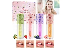 Horuili® 4 Piezas Brillo de Labios con Sabor a Frutas, Lip Gloss Transparente, Sabor a fruta brillo labial, Aceite Líquido para Labios Hidratación Duradera Brillo Transparente