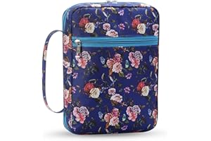 Hixingo Custodia per Libro con Cerniera, Custodia per Libro in Tessuto Custodia Protettiva per Bibbia Copertina in Brossura per Bibbia con Manico per Donna Uomo (Fiore di rosa,26x19cm)