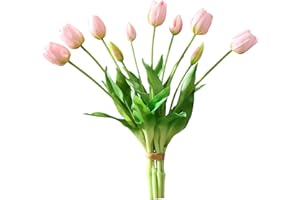 DAYHAP 10 pezzi di Tulipani Artificiali, Tocco Reale Tulipani Artificiali con Confezione Regalo, Fiori Artificiali, Bouquet di Famiglia, Bouquet da Sposa (rosa chiaro)