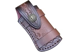 COHOMELARS Leather Pocket Knife Sheath for 4'' Folding Knife,Horizontally Carry Small Leather Knife Pouch Belt Loop,EDC Leather Knife Snap Case,Knife Holster Brown