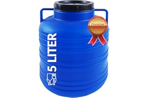 BAUSTER® Fût en plastique à col large de 5 l, fût en plastique haute densité avec couvercle, couvercle polyvalent, fût à eau universel, pour miel et autres substances liquides et en vrac