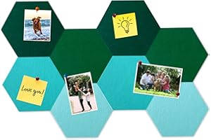 HULAVO Lot de 8 dalles hexagonales en feutre et liège, autocollantes, pour tableau d'affichage, bureau, école, maison, décoration murale, autocollants, mémos, photos(Vert Dégradé)
