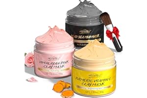 POP MODERN.C Masques Visage Kit, Masque au Curcuma et Vitamine C, Masque à la Boue de la Mer Morte, Masque à l'Argile Himalaya, Soins de la Peau Nettoyer en Profondeur, Réduire les Points Noirs, Acné, 240g