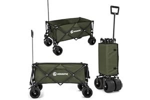 AQUASTIC Carrello con Ruote Portatutto CARO Carrello a Mano da Trasporto con Ruote Resistenti in PVC Ideale Carrello da Giardino e per la Spiaggia Dotato di Schienale Regolabile Oliva