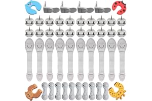 GRTLPOK Baby Proofing Kit (48 Pcs) -20 Socket Covers + 10 X Cabinet Locks + 10 X Cupboard Locks + 4 X Rectangular Locks + 4 X Foam Door Stoppers