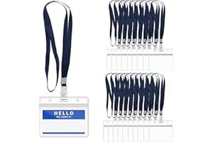 EXEQIANMING Soporte para tarjetas de identificación, 20 unidades, plástico transparente con cordón, soporte horizontal para nombre para mujeres y hombres