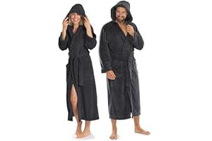 aqua-textil XS-XXXL Bademantel Kapuze Uni lang aufgesetzte Taschen Damen Herren Unisex Mikrofaser Kuschelfleece Oeko-TEX