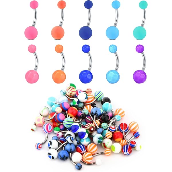 Bijoux Nombril Couleurs Anneaux Nombril Kakonia - Lot De 40 Bijoux 14G, Couleurs Assorties Pour Hommes Et Femmes Piercing Acier Inoxydable