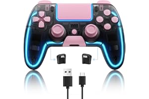 BRHE Controladores para PS4, mandos a distancia inalámbricos PS4 rosa con palanca de mando 3D Hall, controladores de juego personalizados RGB de 4 golpes, botones personalizables, control sensible