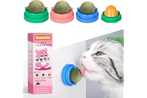 Aucenix Katzenminze Ball, 4 Stück Natürliche Katzenminze Bälle Spielzeug für Katzen Lecken, Drehbare Zahnreinigung Dental Katze Spielzeug, Katzenminze Spielzeug für Kätzchen (C-Runde Kugel)
