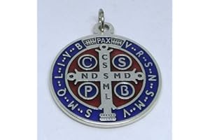 GTBITALY 60.050.31 Médaille de Saint Benoît Argent émaillé à la Main Mesure 48 mm avec Anneau prêtre exorcisme Soeur Église sacrificatrice Sainte