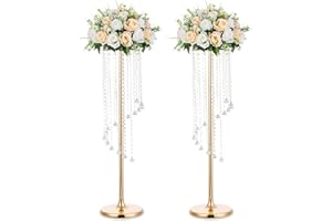 Nuptio 2 Piezas Centros Mesa Boda Jarrones Oro 90cm Alto Florero Cristal Flores Metal Soporte para Decoraciones Mesas Fiesta Elegante Decoración Bodas A Granel Mesa Candelabro Soportes Mesa