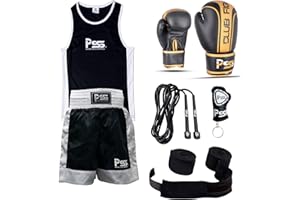 PRIME LEATHER Prime Sports Shop Ultimate Kids Boxing Uniform Set of 5 Pieces Comfortable Student Uniform age 3-14 Years Boxing Gloves 4-OZ Free Boxing Wraps Color White and Black 1006
