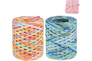 GOIEHIR Cinta de Papel Raffia, 2 Rollos Cuerda de Rafia, Cinta De Rafia De Color Cuerda, 100M y 66M, para Envolver Regalos, Floristería, Bricolaje Artesanía Decoración