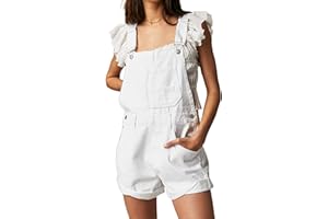 Felcia Damen Denim-Träger-Shorts, Overall, verstellbarer Riemen, Strapse, weites Bein, gerollte Manschette, Overall, lässige Jeans-Shorts, Latzhose mit Taschen